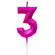 Свеча -цифра "3" Диамант Маджента 4,5смV